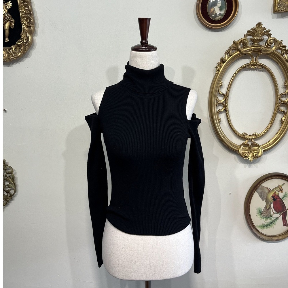 A.L.C. Black Ribbed Cold Shoulder Turtleneck Sweater Size XS